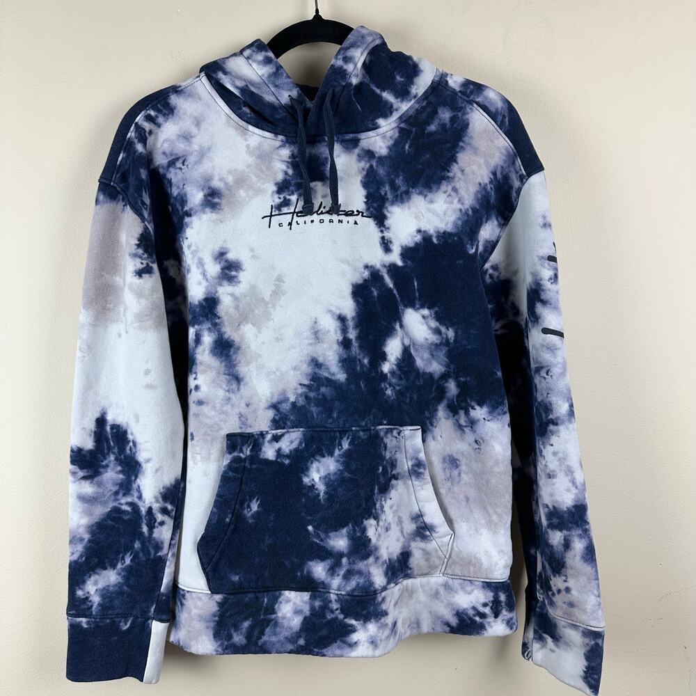 Hollister Tie Dye Pullover Hoodie Blue White Spellout Logo Womens S‎ Athleisure